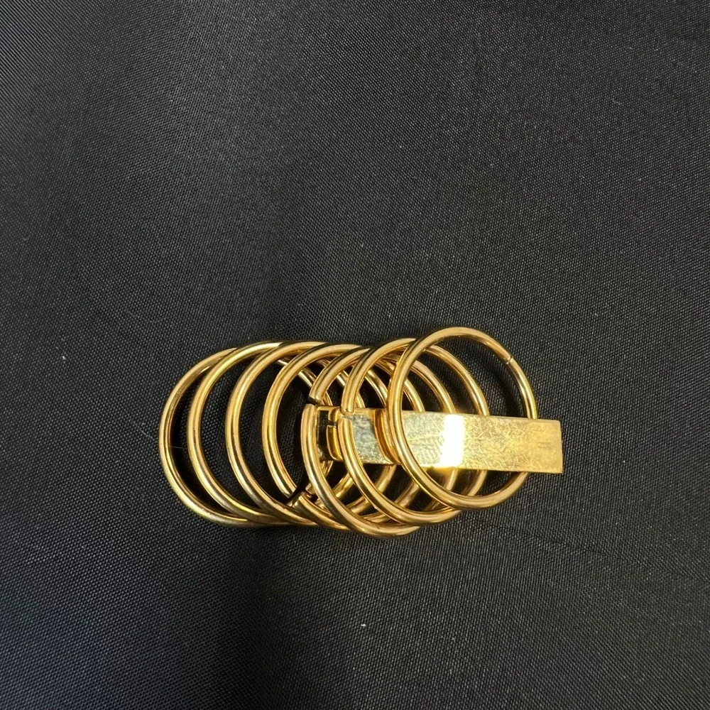 Gold Tone Multi Band Cage Ring Mother of‎ Pearl Inlay Rectangular Bar Size 4.5